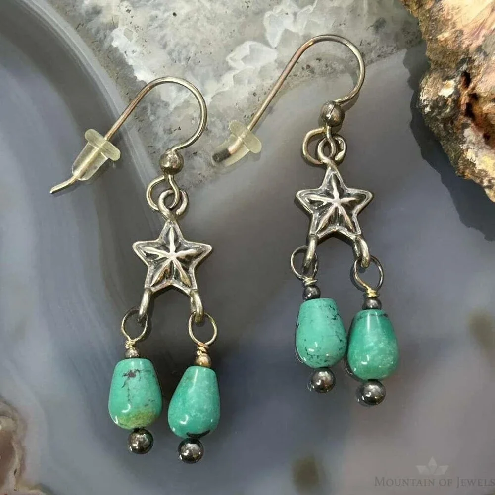 Carolyn Pollack Sterling Turquoise Beads & Star Charm Dangle Earrings For Women